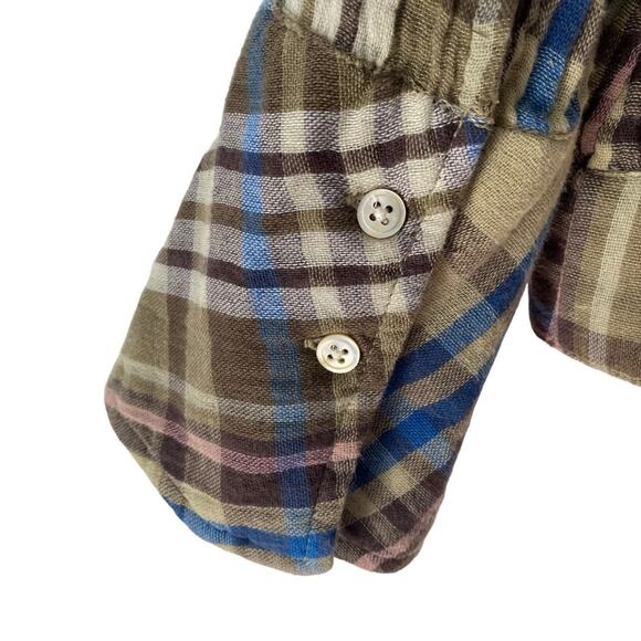 Sundance Willow Cotton Plaid Tie Front Top size Small Blue Tan - Picture 8 of 8